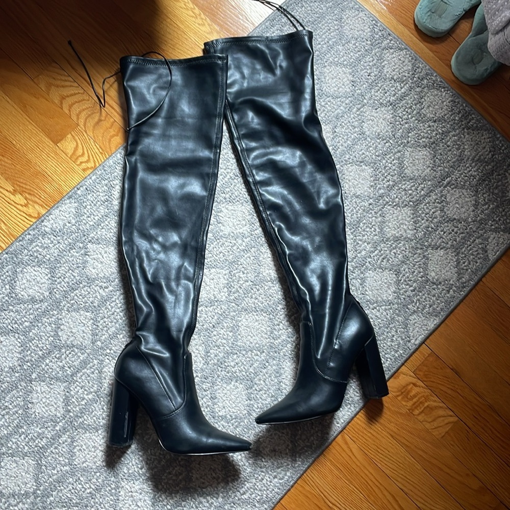 Faux Leather Knee High Boots
